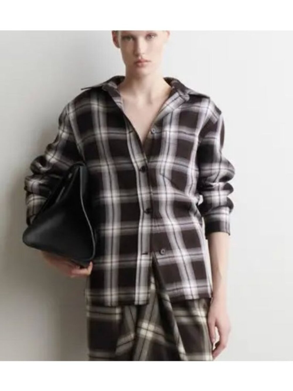 COS Dayton Plaid Checked Oversized Overshirt Plaid Black White 6